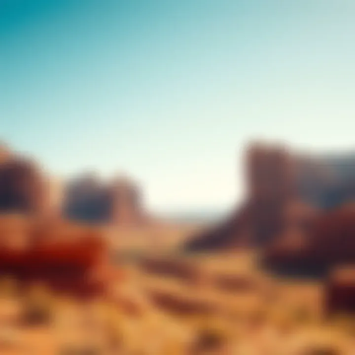 A breathtaking view of the red rock formations in the Utah desert under a clear blue sky.
