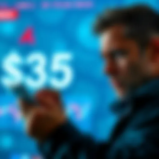 A person looking frustrated while checking their account, with a digital wallet displaying a missing $35 for Atlas Bucks. The background shows a graphic representation of Atlas Bucks.