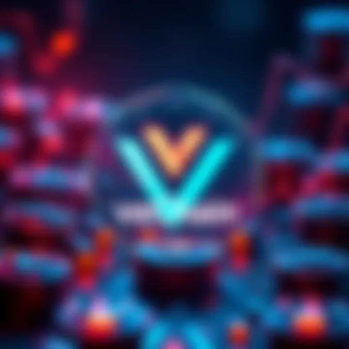 VeChain logo surrounded by blockchain symbols, representing technology and innovation