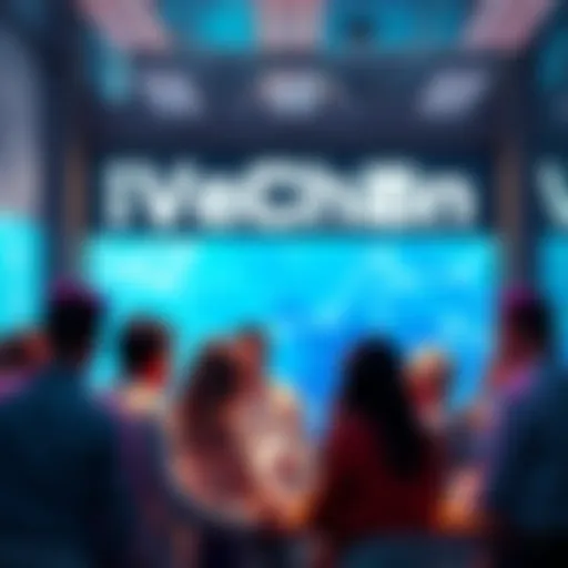 A group of people engaging in discussion about VeChain updates and sustainability applications.