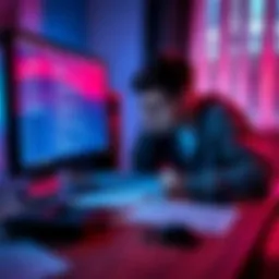 A person looking at a computer screen with distress, researching addresses. Papers and a phone are on the table, indicating an ongoing investigation into a scam.