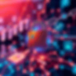 A visual representation of blockchain technology with a focus on off-chain data verification. The image features a digital lock symbolizing security, surrounded by icons for insurance and lending, ill...