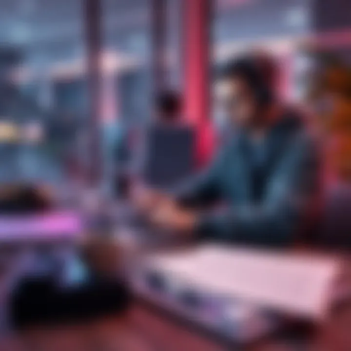 A developer working on a laptop, focused on deploying a program on the Solana blockchain, surrounded by notes and a cup of coffee.