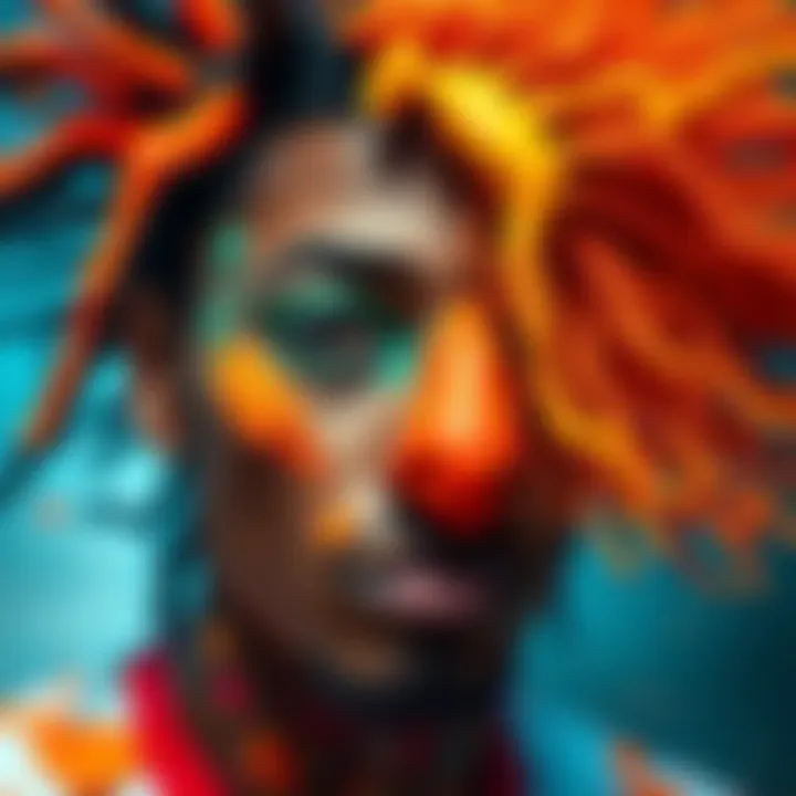 A colorful NFT artwork showcasing bold contrasts and textured layers representing identity and energy.