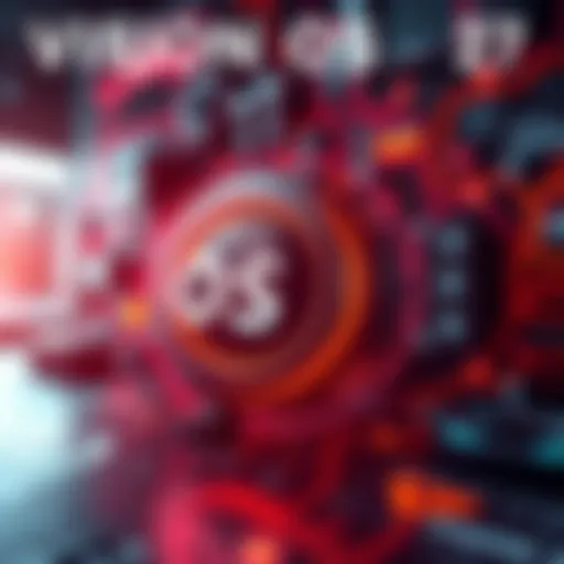 Graphic showing the Vision OS 27 logo with a background of tech elements