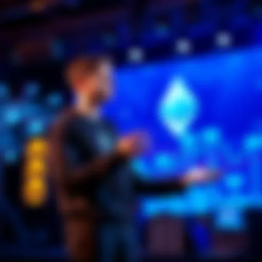 Vitalik Buterin discussing gas futures on a stage with visual aids related to Ethereum