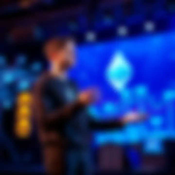 Vitalik Buterin discussing gas futures on a stage with visual aids related to Ethereum