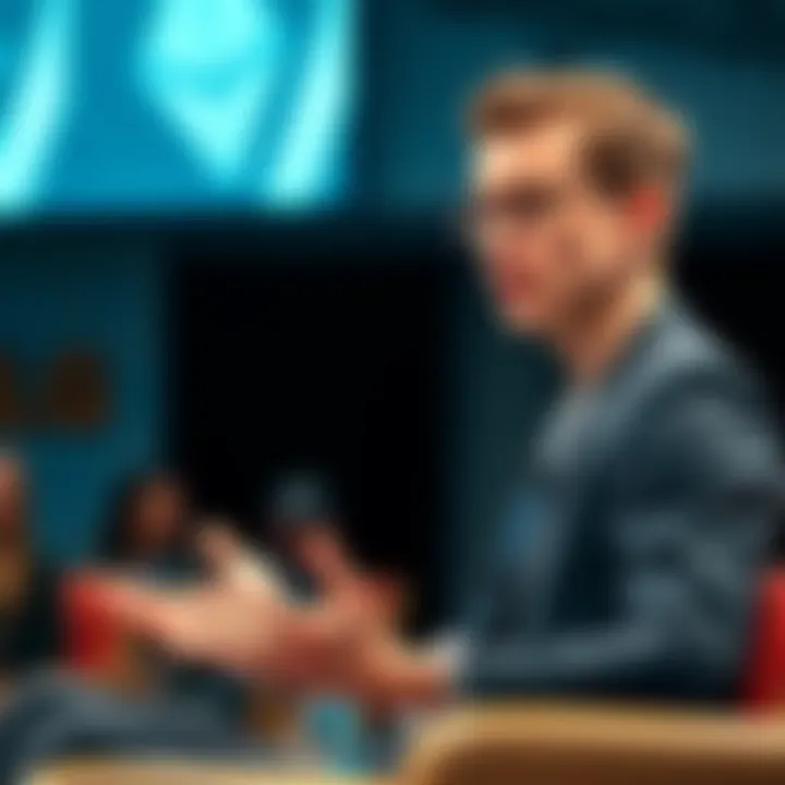 Ethereum founder Vitalik Buterin expressing strong views against anti-EU attacks at a conference