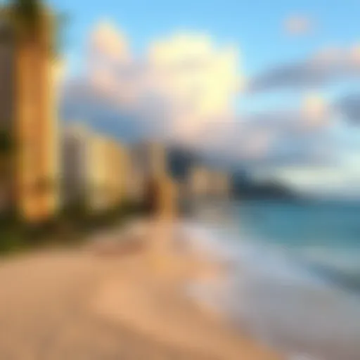 A scenic view of Waikiki Beach with limited land options visible in the background.