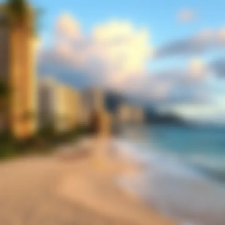 A scenic view of Waikiki Beach with limited land options visible in the background.