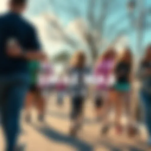 Group of people walking outdoors, tracking their steps and earning rewards through a fitness app.