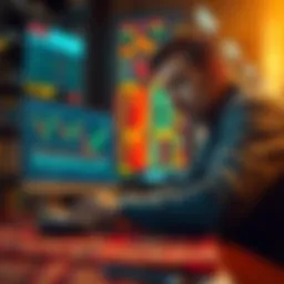 A person looking concerned while analyzing stock charts on a laptop, representing caution for investors against rug pulls
