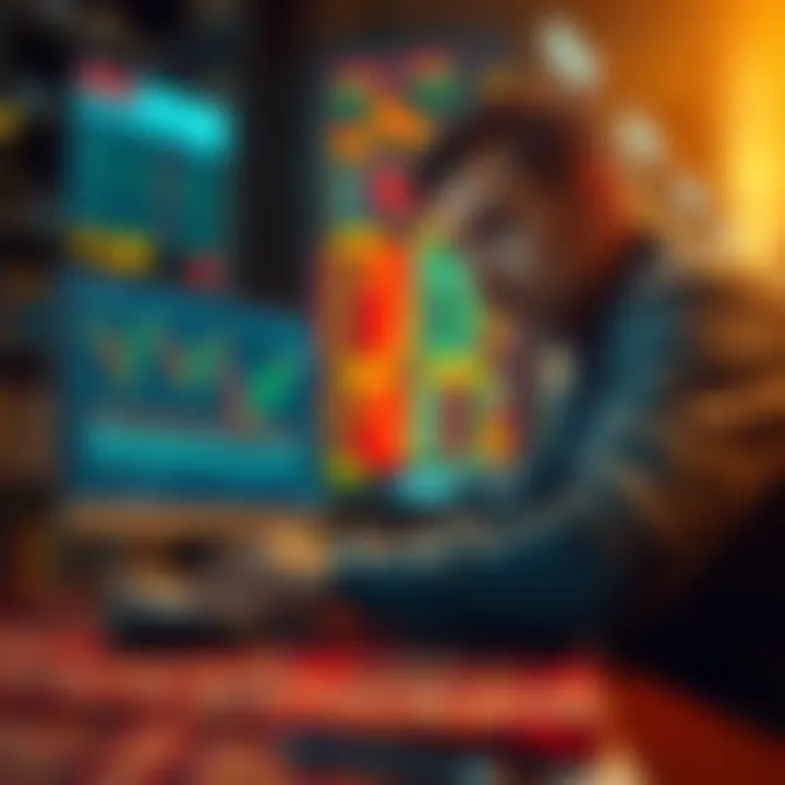 Warning about rug pulls A person looking concerned while analyzing stock charts on a laptop, representing caution for investors against rug pulls