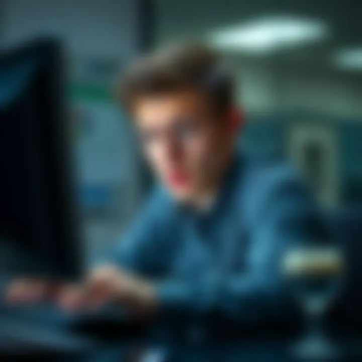 Warning against email links A person looking worried while checking suspicious email links on a computer