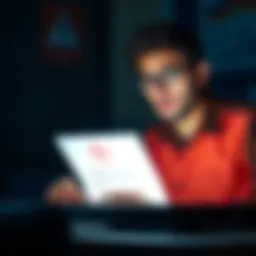 A person looking concerned while reading a suspicious email about crypto taxes on a laptop