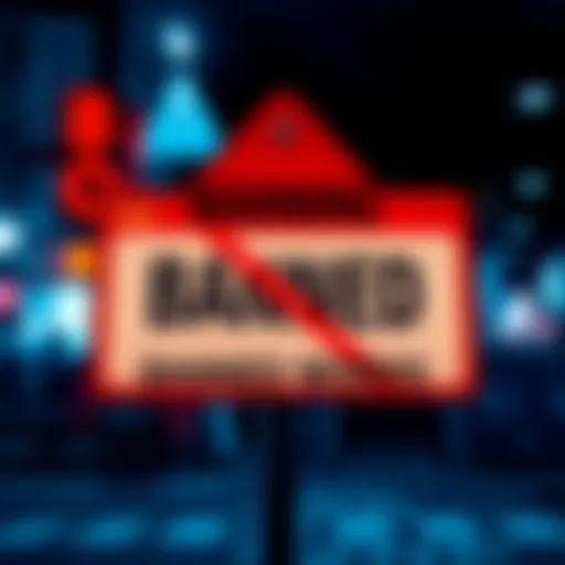 A graphic showing a warning sign with a crossed-out text bubble representing banned words, aimed at LSP fans to remind them about community guidelines.
