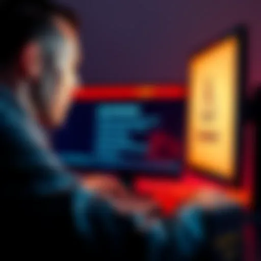 A worried person looking at a computer screen displaying a warning about smart contracts, with a cold wallet nearby.