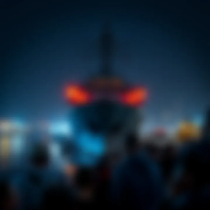 A large warship docked at a harbor, with people gathered to watch.