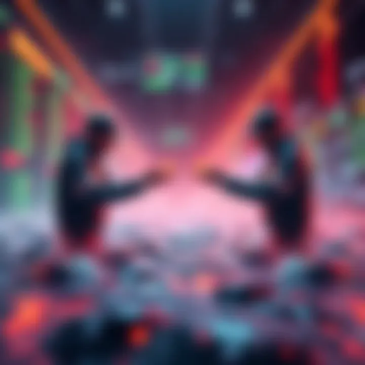 Wash Trading in Crypto A graphical representation of wash trading in the cryptocurrency market, showing two traders exchanging the same asset, implying market manipulation.