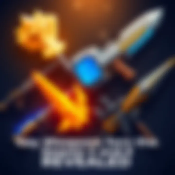 A display of new weapons including Monster Slugger, Portable Portal, Heart of Draynor, Cpu Bomb, Wasp Sword, and Soulstrike