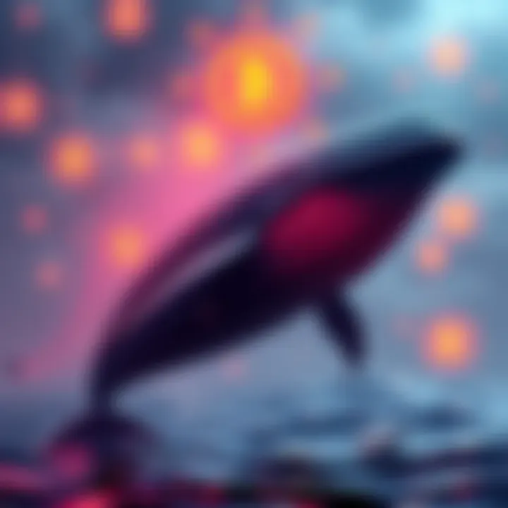 Visual representation of a whale symbolizing a large transfer of TON cryptocurrency with dollar signs, illustrating the scam incident where a large amount was transferred and partially returned.