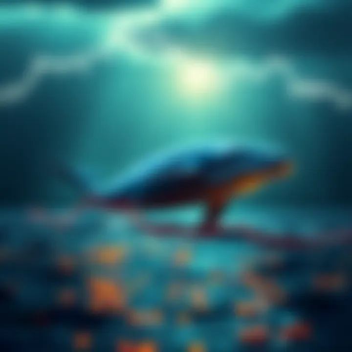 A visual representation of whale movements in the Bitcoin market with an upward trend line suggesting a potential bullish reversal.