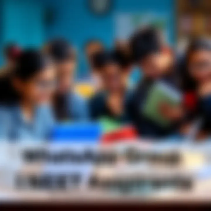 A group of motivated students studying together with books and laptops, representing a WhatsApp group for NEET preparation.