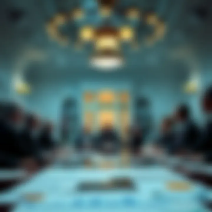 A gathering of officials and bank representatives discussing stablecoins at the White House, with charts and documents on the table.