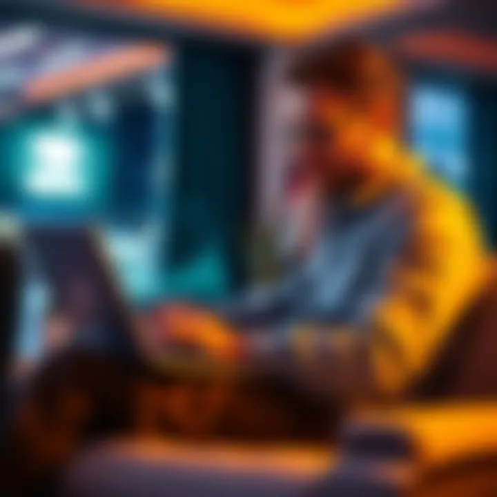 Person sitting with a laptop, showing a graph of earned income from Wi-Fi network, showcasing Helium Plus benefits.