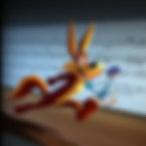 Wile E. Coyote running after the Road Runner with a musical note background