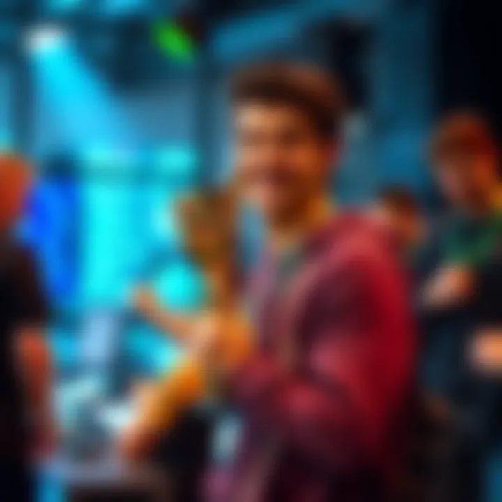 A person smiles while holding a trophy after winning their first offline hackathon, surrounded by fellow participants and tech equipment.