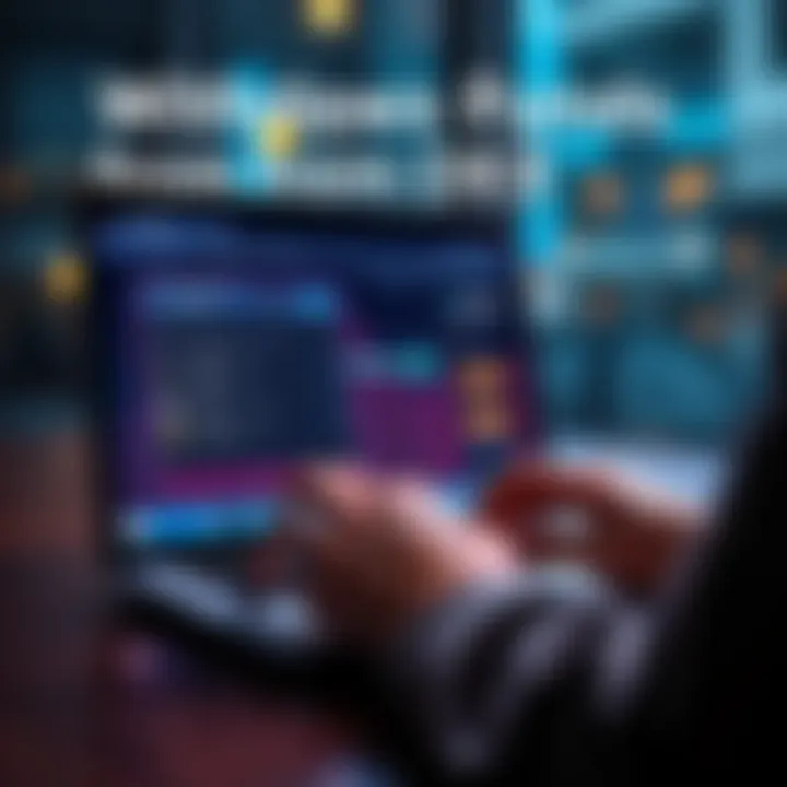 A person using a laptop to transfer USDT from OKX to Coinbase, showing a wallet interface on the screen with arrows indicating a fund transfer.