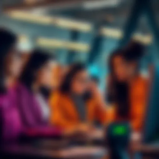 A diverse group of women collaborating in a tech environment, showcasing their involvement in cryptocurrency and technology, symbolizing growth and inclusion.