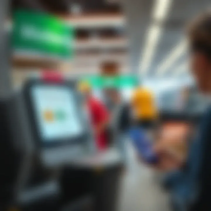 Woolworths self checkout with a suspicious offer A Woolworths self checkout displaying a notification about a crypto offer, a person looking concerned while holding a phone with the Up bank app visible