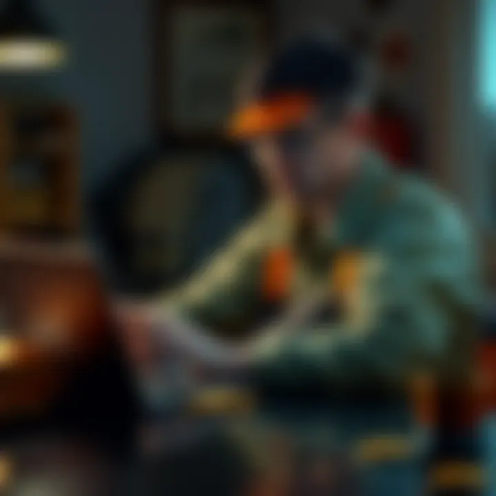 A worker sitting at a table with a laptop, looking worried while calculating finances, with a crypto wallet on the screen.
