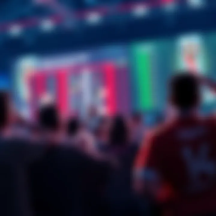 Fans excitedly discussing predictions for the World Cup 2026, with a leaderboard in the background showing scores and rankings.
