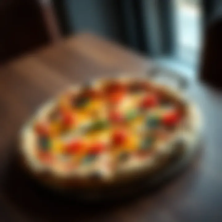 A close-up of the world's most expensive pizza with toppings and a golden crust, set on a wooden table.