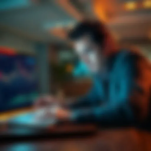 A concerned investor checks Zcash price charts on a laptop, showing a recent spike in value while looking disappointed.