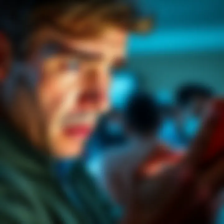 A person with a concerned expression examines their Bitcoin wallet on a smartphone, showing confusion over the change wallet address.
