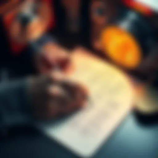 A person writing down seed phrases on paper with a pen, surrounded by security tools like a lock and a safe.