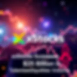 Graphic showing xStocks logo with a visual representation of financial growth, symbolizing over $25 billion in transaction volume for tokenized equities