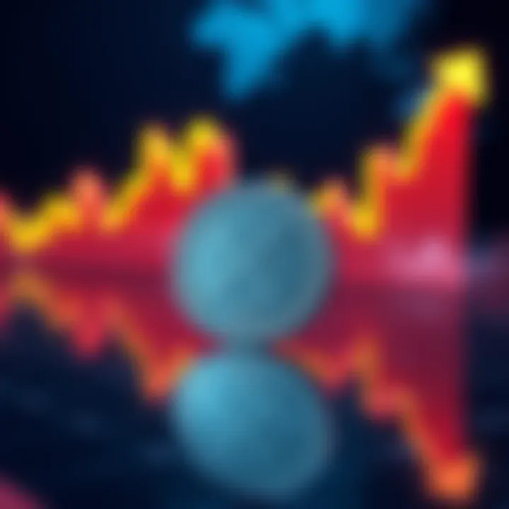 XRP Coin on a Rising Graph An XRP coin in front of a graph showing fluctuating prices, symbolizing market analysis and investor sentiments.