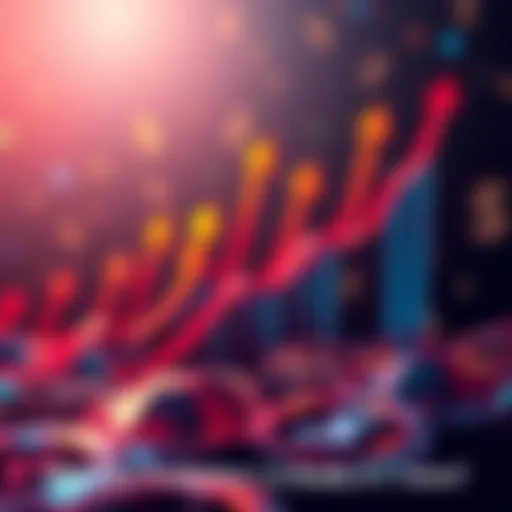 Graphic showing rising XRP price trend with upward arrows and dollar signs in the background.