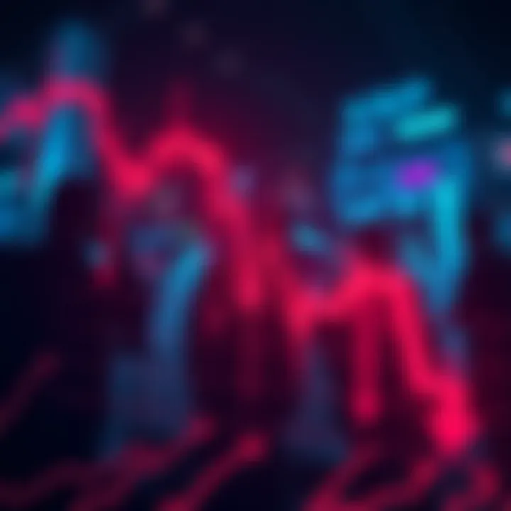 Graph showing the decline of XRP value with downward arrows and worried investors in the background