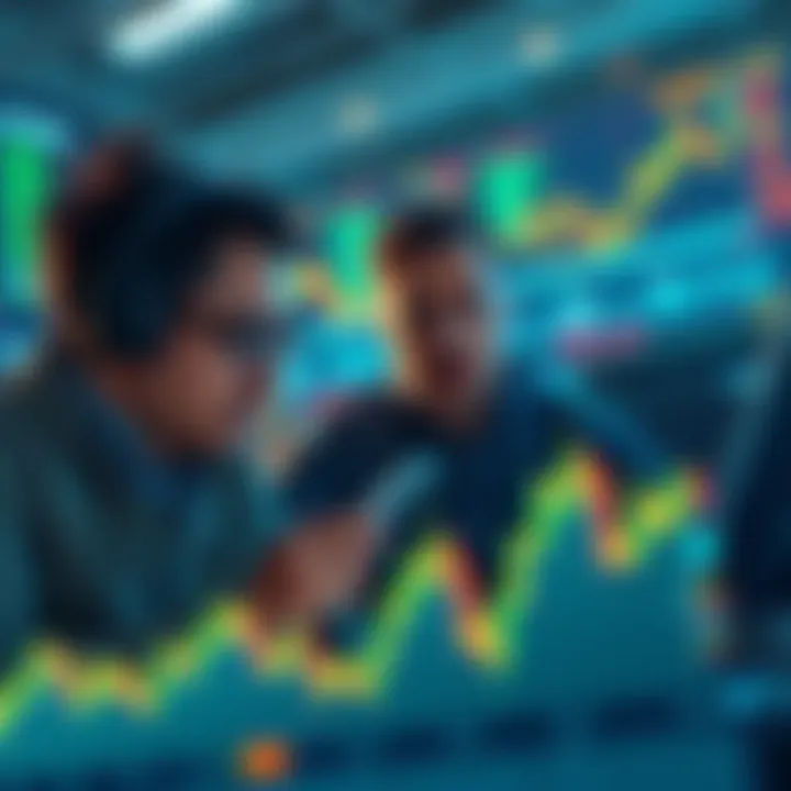 A visual representation of investors looking worried while analyzing XRP charts and data, showing a downward trend in value.