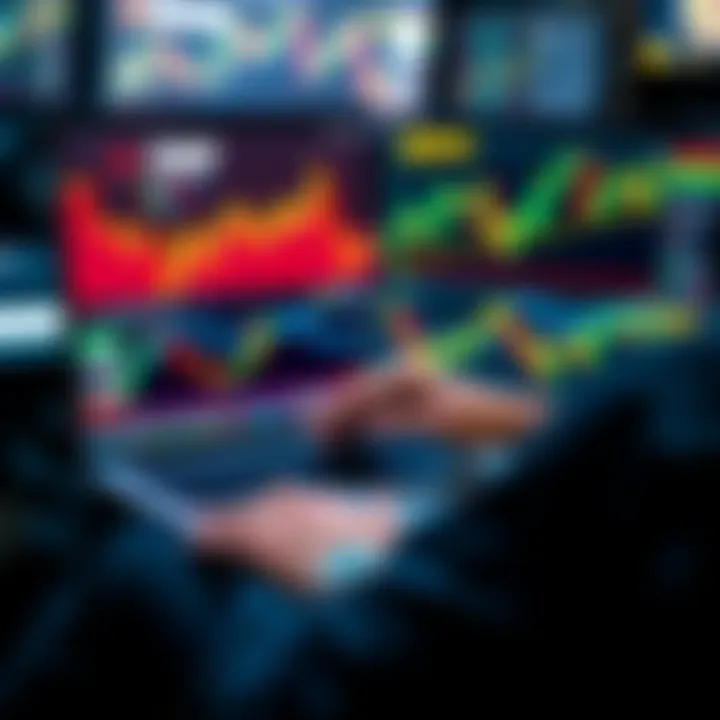 A person analyzing cryptocurrency charts on a laptop, with XRP graphics displayed, symbolizing investment strategies and market analysis.