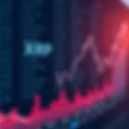 A downward trend line on a financial chart representing XRP price decline with a faint background of positive news headlines.