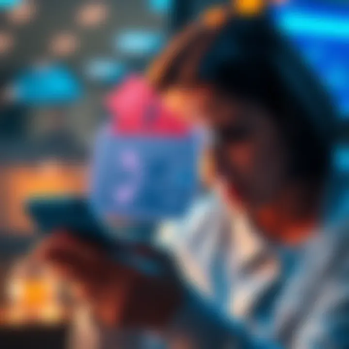 A visual representation of a digital wallet with XRP logo and an alert symbol indicating a transfer delay. The background shows a worried person looking at their phone.
