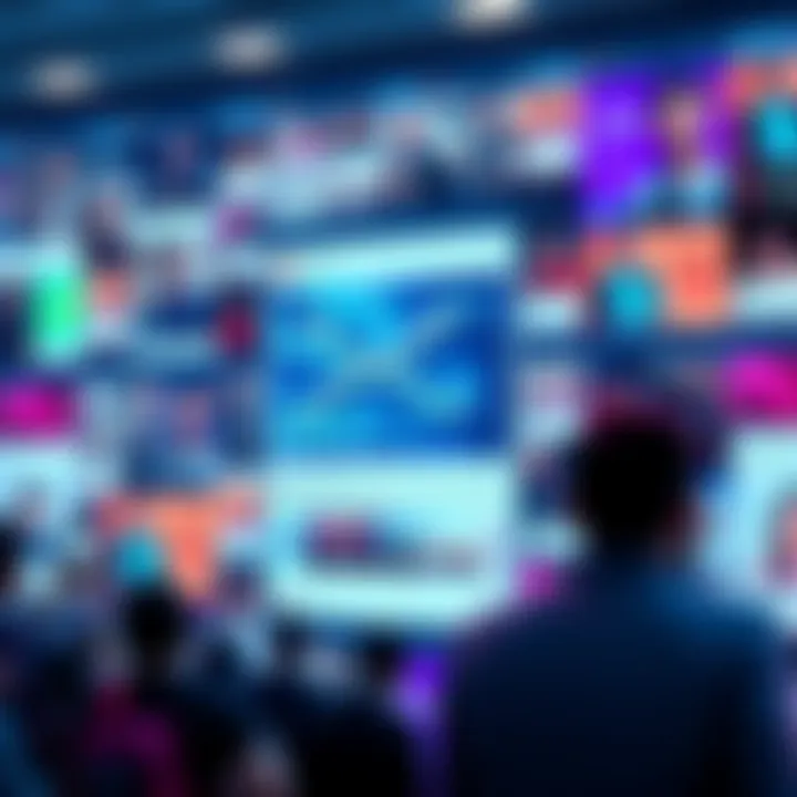 A vibrant display of an XRP post taking over a social media feed, showcasing various reactions and engagements from people.