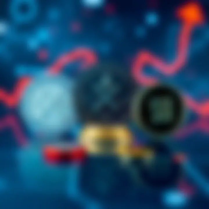 Three cryptocurrency symbols representing XRP, SOL, and SUI arranged on a digital background with upward trends